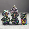 Sage's Knight's Valor - Black Inlay Rainbow Outline Metal Polyhedral Dice Set - Sage's PortalMetal Dice Set
