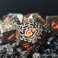 Sage's Labyrinths - Black Weave Red Ink Hollow Metal Polyhedral Dice Set - Sage's PortalHollow Metal Dice Set