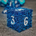 Sage's Labyrinths - Blue Weave White Ink Hollow Metal Polyhedral Dice Set - Sage's PortalHollow Metal Dice Set