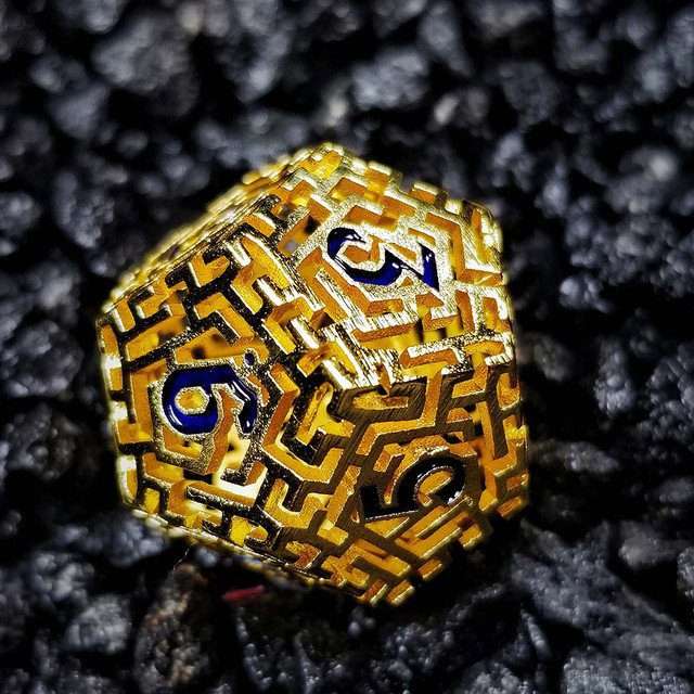 Sage's Labyrinths - Gold Weave Black Ink Hollow Metal Polyhedral Dice Set - Sage's PortalHollow Metal Dice Set