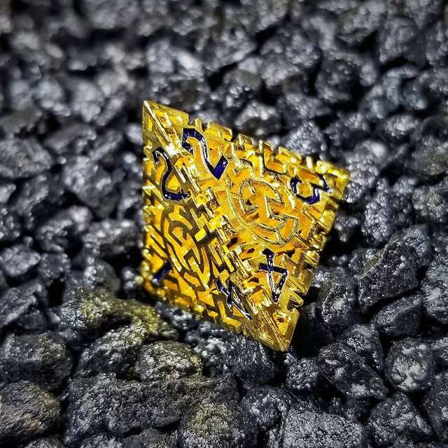 Sage's Labyrinths - Gold Weave Black Ink Hollow Metal Polyhedral Dice Set - Sage's PortalHollow Metal Dice Set
