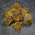 Sage's Labyrinths - Gold Weave Black Ink Hollow Metal Polyhedral Dice Set - Sage's PortalHollow Metal Dice Set