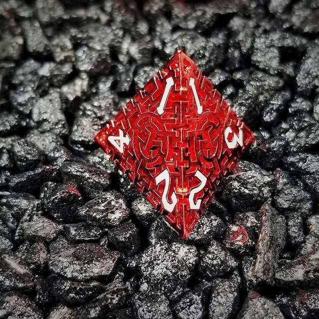 Sage's Labyrinths - Red Weave White Ink Hollow Metal Polyhedral Dice Set - Sage's PortalHollow Metal Dice Set
