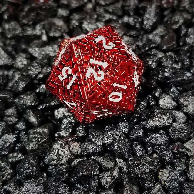 Sage's Labyrinths - Red Weave White Ink Hollow Metal Polyhedral Dice Set - Sage's PortalHollow Metal Dice Set
