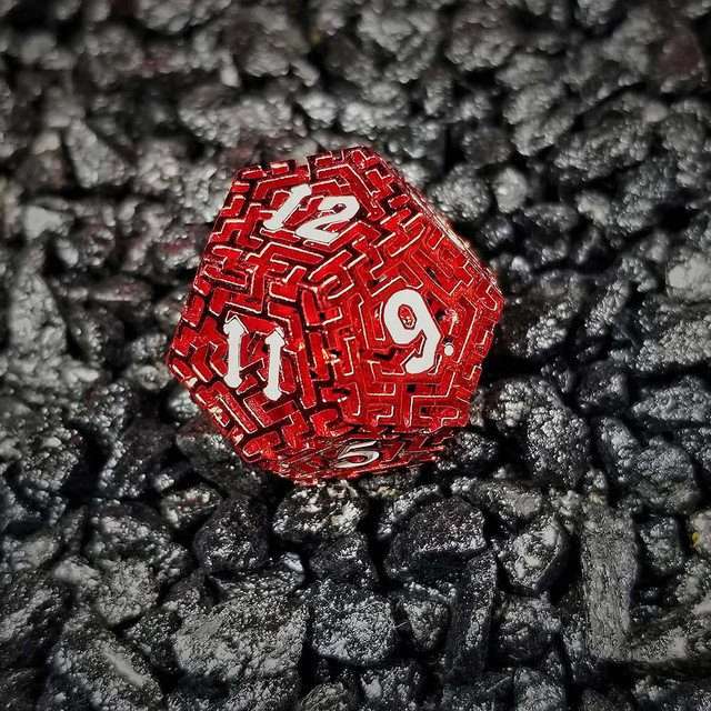 Sage's Labyrinths - Red Weave White Ink Hollow Metal Polyhedral Dice Set - Sage's PortalHollow Metal Dice Set