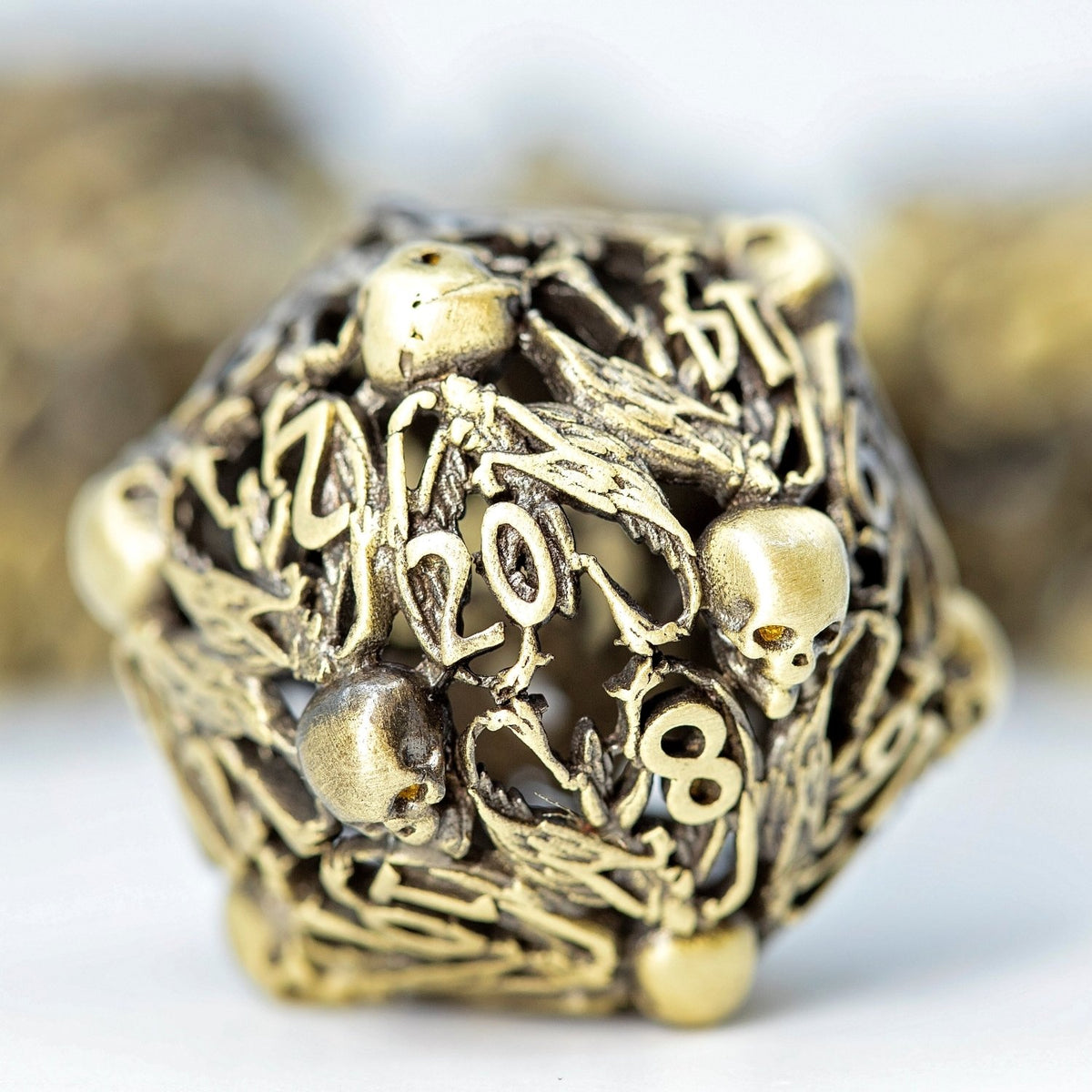 Sage's Macabre Bone Trinket Antique Gold Hollow Metal Dice Set - Sage's PortalHollow Metal Dice Set