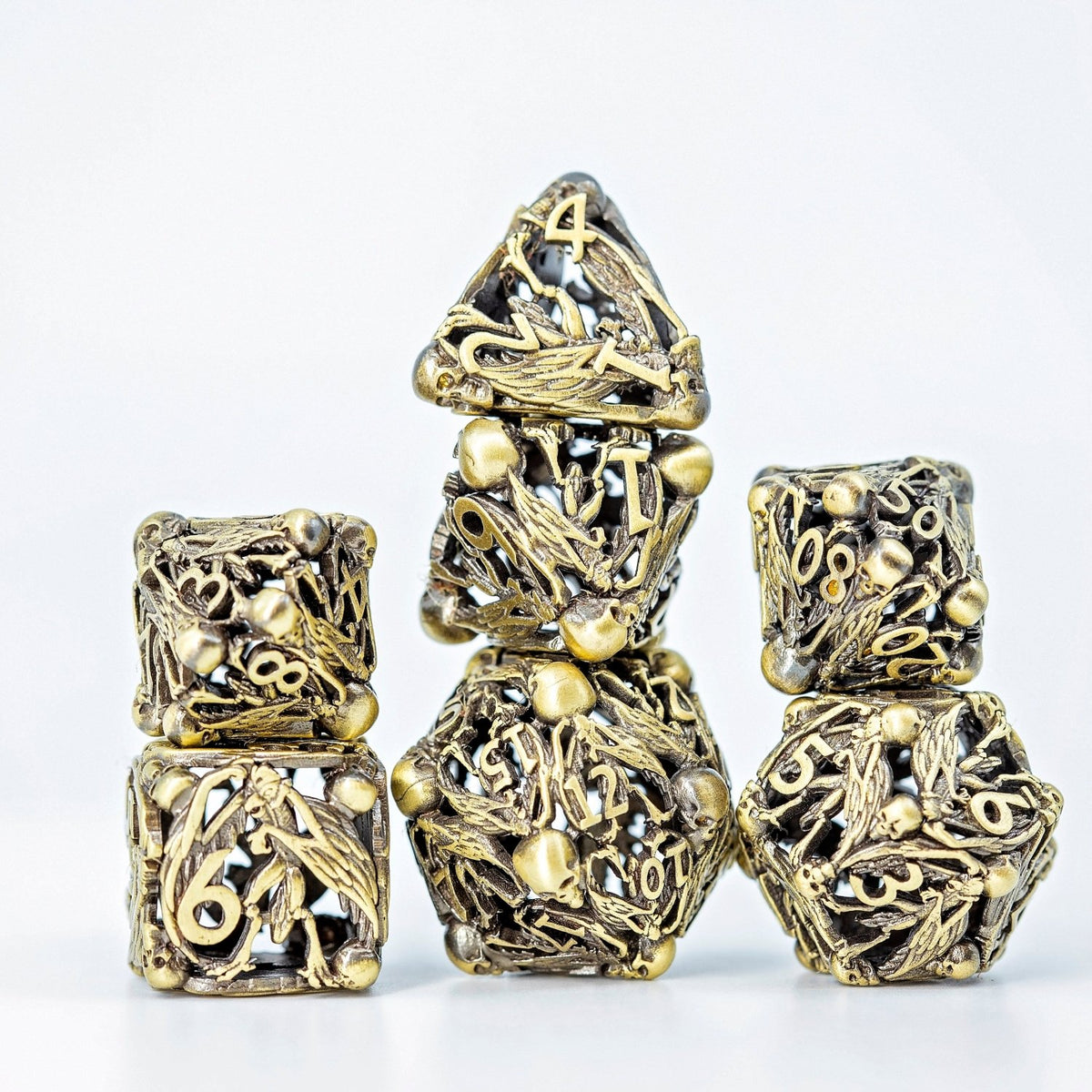 Sage's Macabre Bone Trinket Antique Gold Hollow Metal Dice Set - Sage's PortalHollow Metal Dice Set