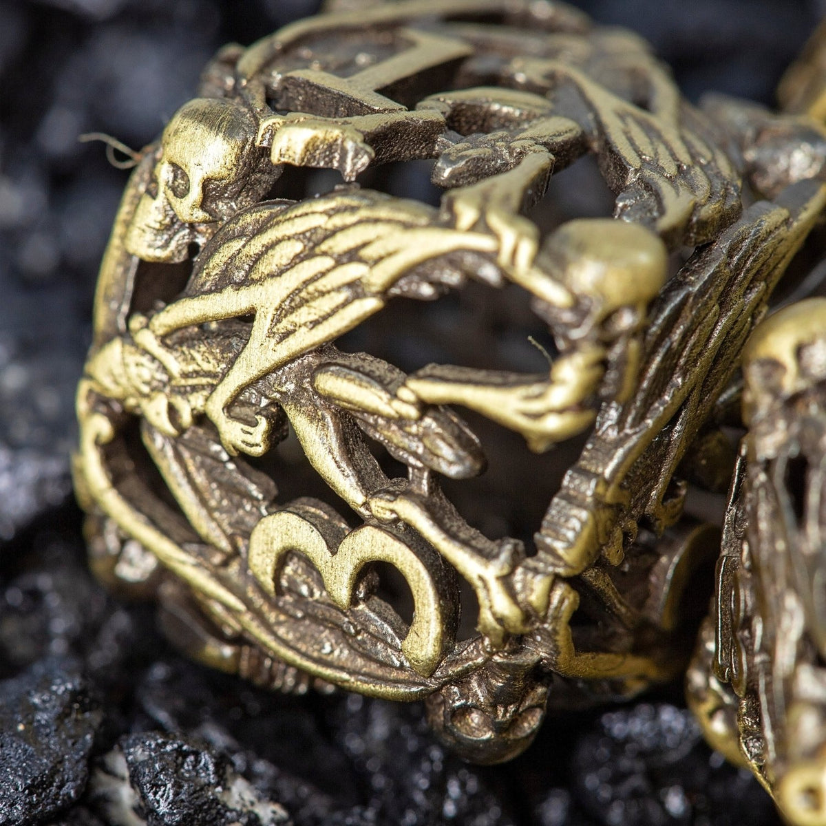 Sage's Macabre Bone Trinket Antique Gold Hollow Metal Dice Set - Sage's PortalHollow Metal Dice Set