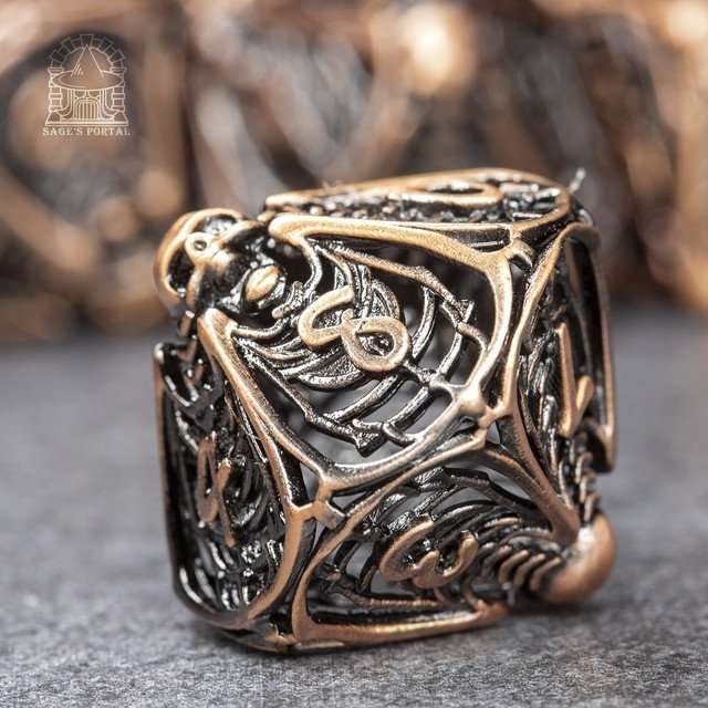 Sage's Macabre Bone Trinket Copper Hollow Metal Polyhedral Dice Set - Sage's PortalHollow Metal Dice Set