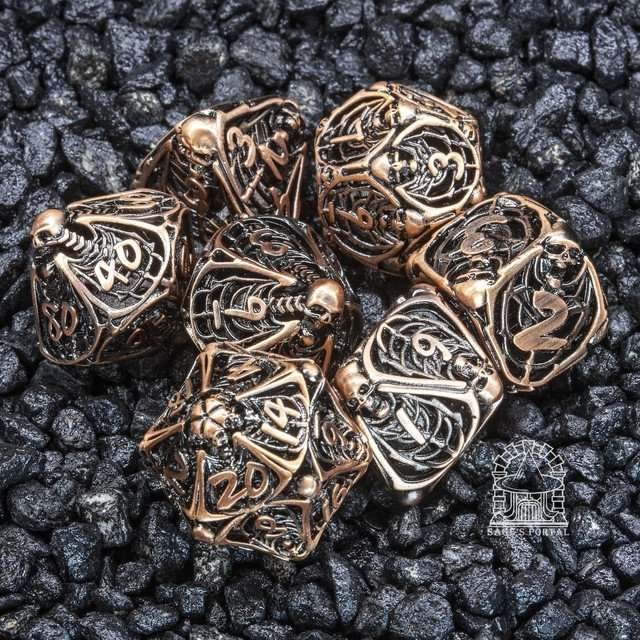 Sage's Macabre Bone Trinket Copper Hollow Metal Polyhedral Dice Set - Sage's PortalHollow Metal Dice Set