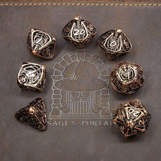 Sage's Macabre Bone Trinket Copper Hollow Metal Polyhedral Dice Set - Sage's PortalHollow Metal Dice Set