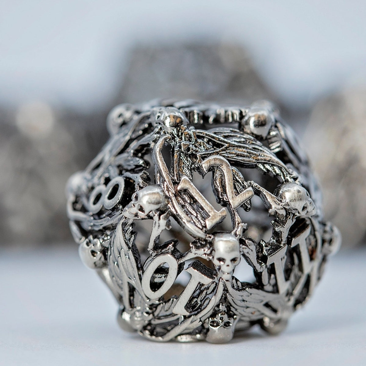 Sage's Macabre Bone Trinket Nickel Hollow Metal Dice Set - Sage's PortalHollow Metal Dice Set