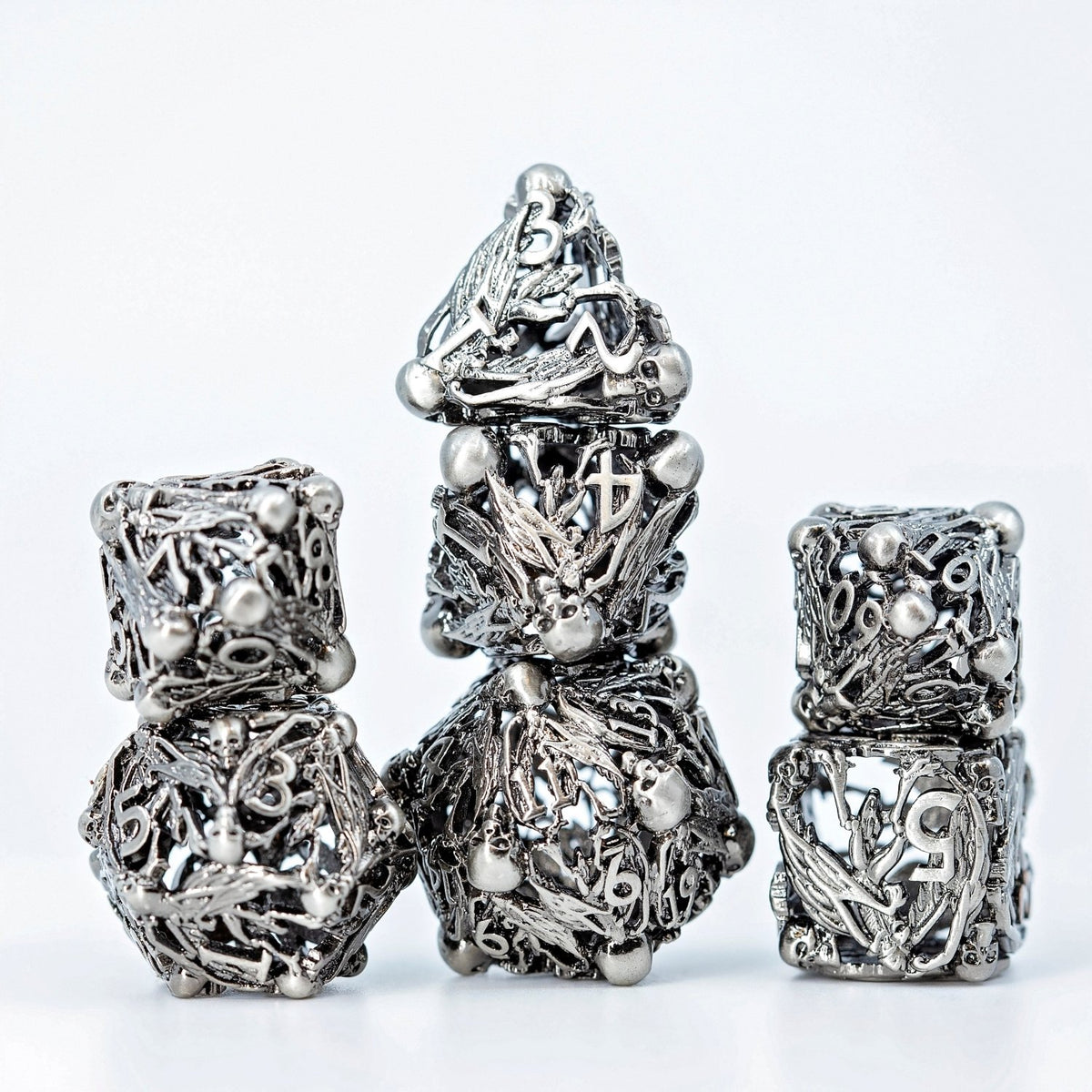 Sage's Macabre Bone Trinket Nickel Hollow Metal Dice Set - Sage's PortalHollow Metal Dice Set