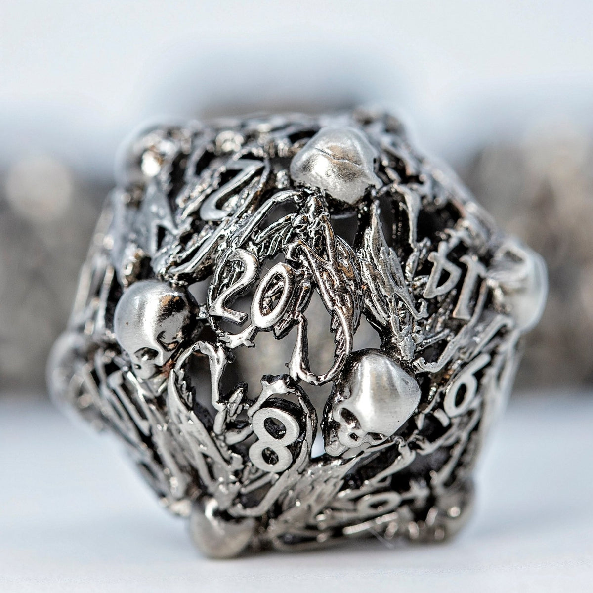 Sage's Macabre Bone Trinket Nickel Hollow Metal Dice Set - Sage's PortalHollow Metal Dice Set