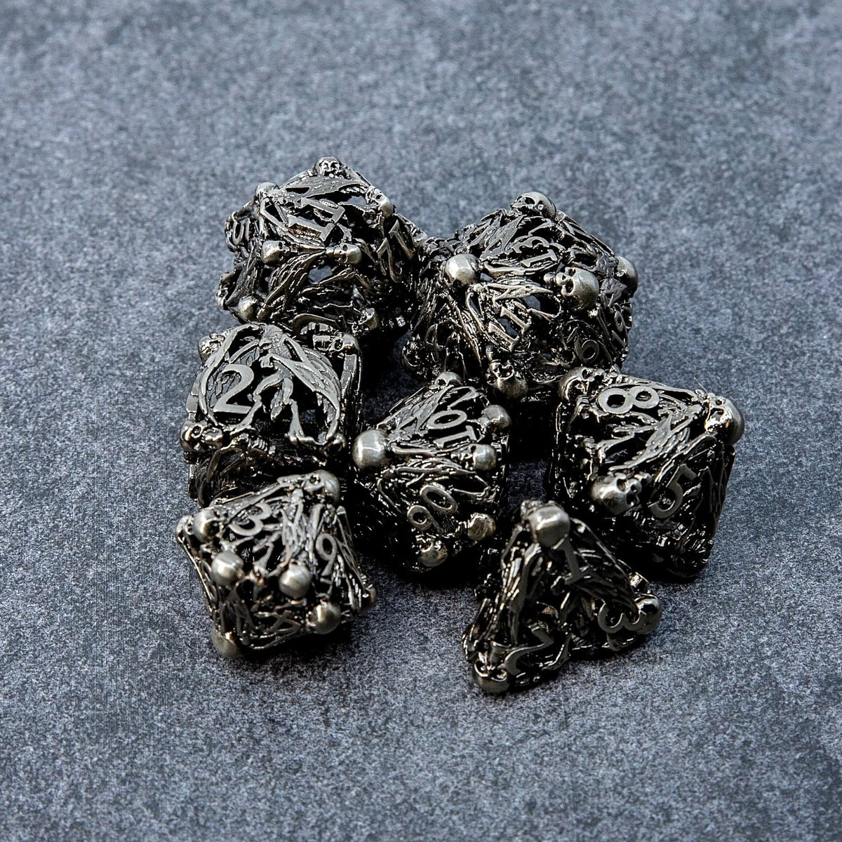 Sage's Macabre Bone Trinket Nickel Hollow Metal Dice Set - Sage's PortalHollow Metal Dice Set