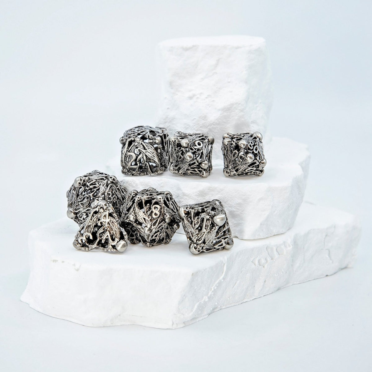 Sage's Macabre Bone Trinket Nickel Hollow Metal Dice Set - Sage's PortalHollow Metal Dice Set