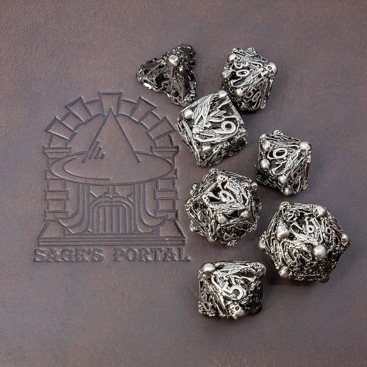 Sage's Macabre Bone Trinket Nickel Hollow Metal Dice Set - Sage's PortalHollow Metal Dice Set