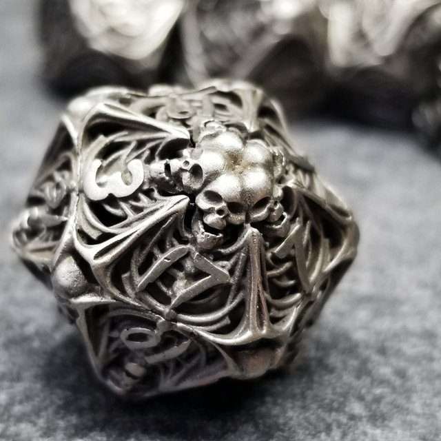 Sage's Macabre Bone Trinket Nickel Silver Hollow Metal Polyhedral Dice Set - Sage's PortalHollow Metal Dice Set