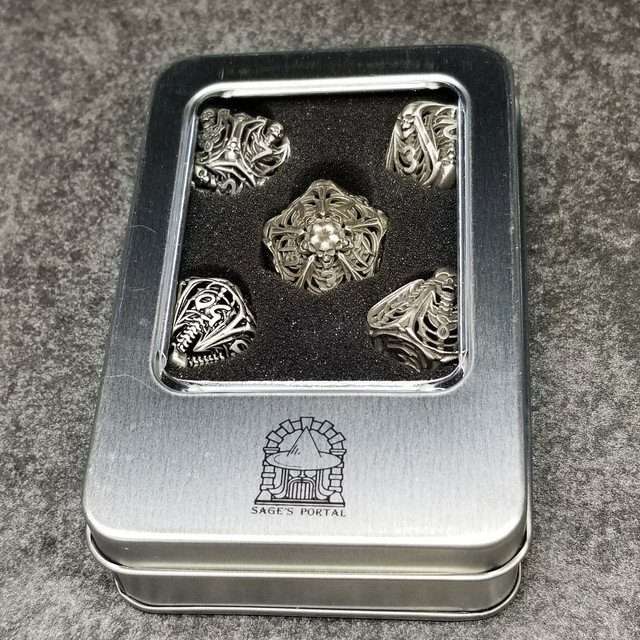 Sage's Macabre Bone Trinket Nickel Silver Hollow Metal Polyhedral Dice Set - Sage's PortalHollow Metal Dice Set