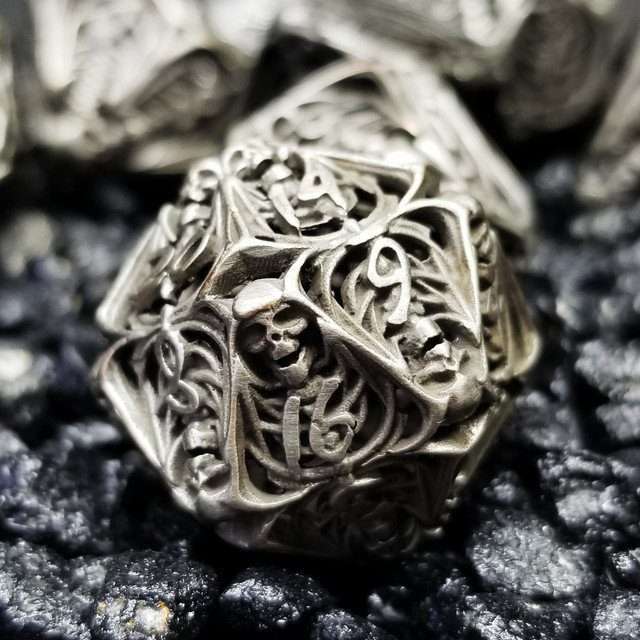 Sage's Macabre Bone Trinket Nickel Silver Hollow Metal Polyhedral Dice Set - Sage's PortalHollow Metal Dice Set