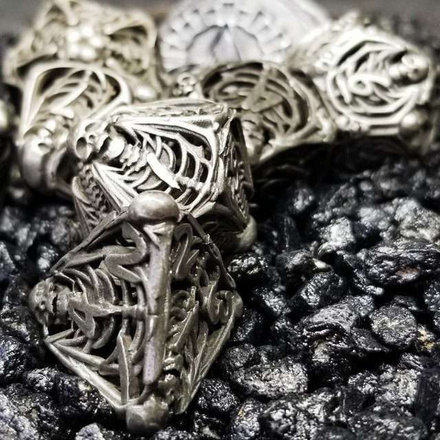 Sage's Macabre Bone Trinket Nickel Silver Hollow Metal Polyhedral Dice Set - Sage's PortalHollow Metal Dice Set