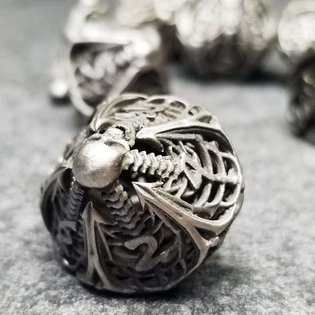 Sage's Macabre Bone Trinket Nickel Silver Hollow Metal Polyhedral Dice Set - Sage's PortalHollow Metal Dice Set