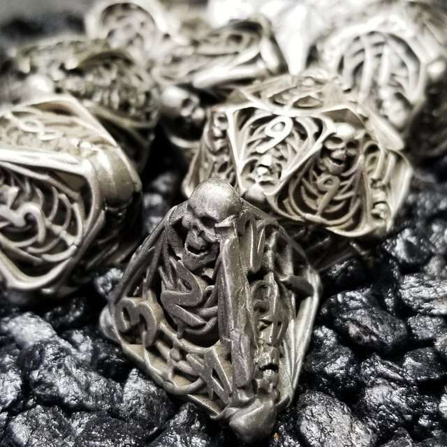Sage's Macabre Bone Trinket Nickel Silver Hollow Metal Polyhedral Dice Set - Sage's PortalHollow Metal Dice Set