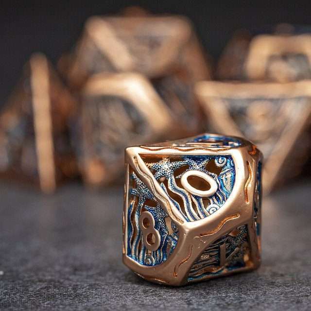 Sage's Mystery of the Oceans Copper/Blue Hollow Metal Polyhedral Dice Set - Sage's PortalHollow Metal Dice Set