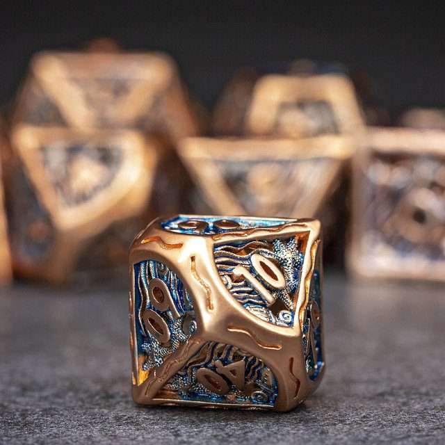 Sage's Mystery of the Oceans Copper/Blue Hollow Metal Polyhedral Dice Set - Sage's PortalHollow Metal Dice Set