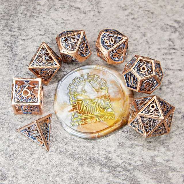 Sage's Mystery of the Oceans Copper/Blue Hollow Metal Polyhedral Dice Set - Sage's PortalHollow Metal Dice Set