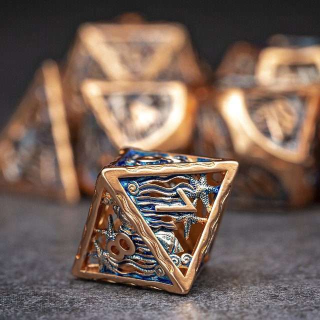 Sage's Mystery of the Oceans Copper/Blue Hollow Metal Polyhedral Dice Set - Sage's PortalHollow Metal Dice Set
