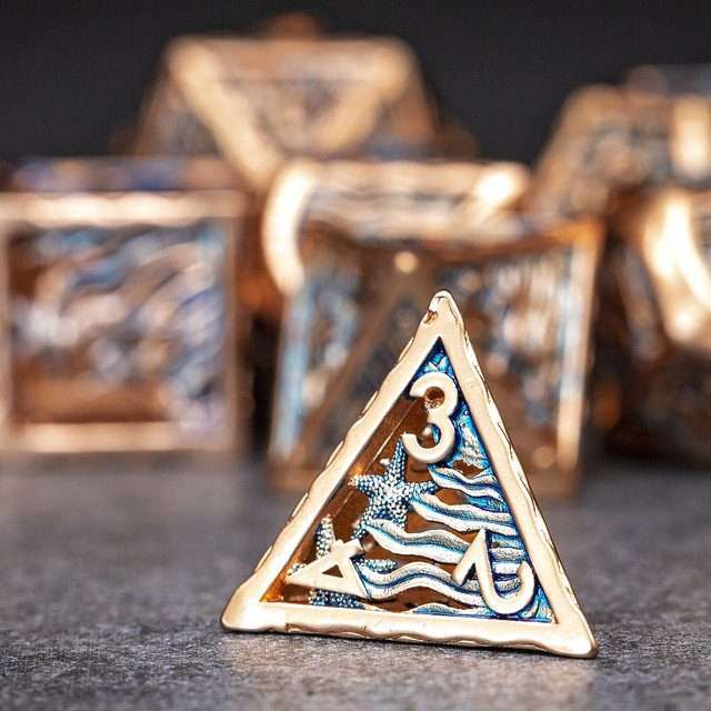 Sage's Mystery of the Oceans Copper/Blue Hollow Metal Polyhedral Dice Set - Sage's PortalHollow Metal Dice Set