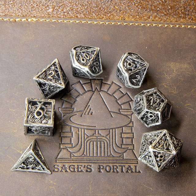 Sage's Mystery of the Oceans Nickel Hollow Metal Polyhedral Dice Set - Sage's PortalHollow Metal Dice Set