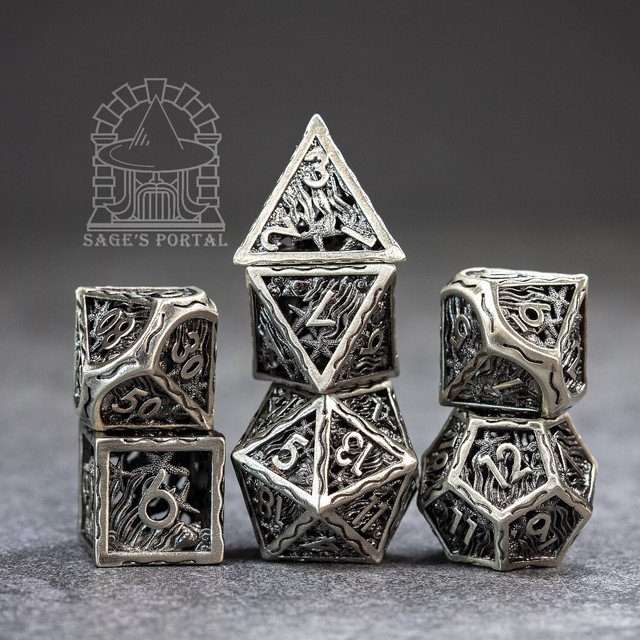 Sage's Mystery of the Oceans Nickel Hollow Metal Polyhedral Dice Set - Sage's PortalHollow Metal Dice Set