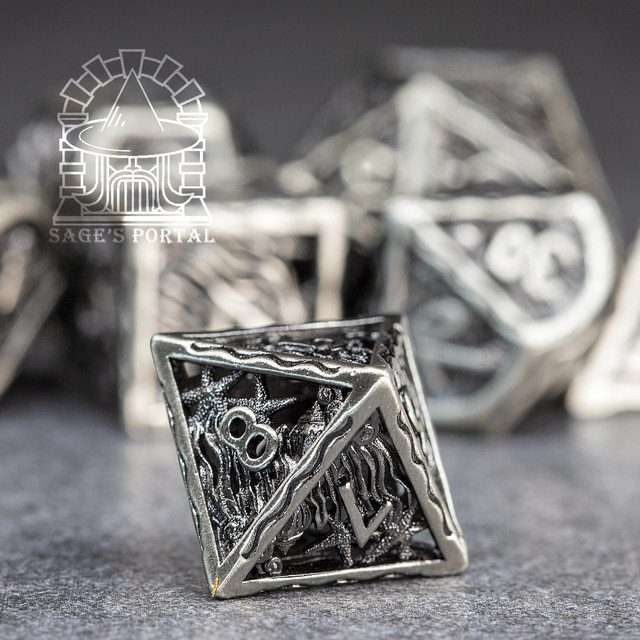 Sage's Mystery of the Oceans Nickel Hollow Metal Polyhedral Dice Set - Sage's PortalHollow Metal Dice Set