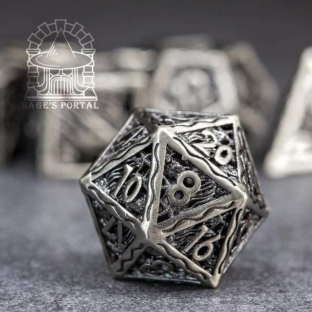 Sage's Mystery of the Oceans Nickel Hollow Metal Polyhedral Dice Set - Sage's PortalHollow Metal Dice Set