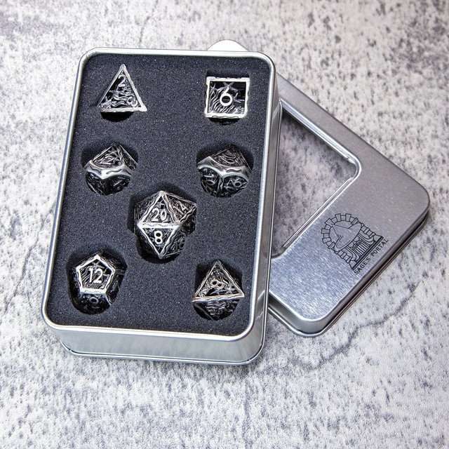 Sage's Mystery of the Oceans Nickel Hollow Metal Polyhedral Dice Set - Sage's PortalHollow Metal Dice Set