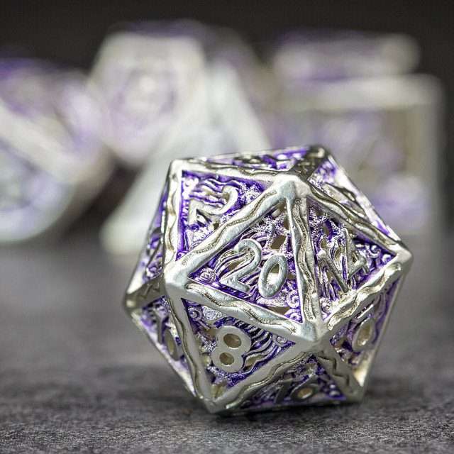 Sage's Mystery of the Oceans Purple/Silver Hollow Metal Polyhedral Dice Set - Sage's PortalHollow Metal Dice Set
