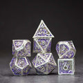 Sage's Mystery of the Oceans Purple/Silver Hollow Metal Polyhedral Dice Set - Sage's PortalHollow Metal Dice Set