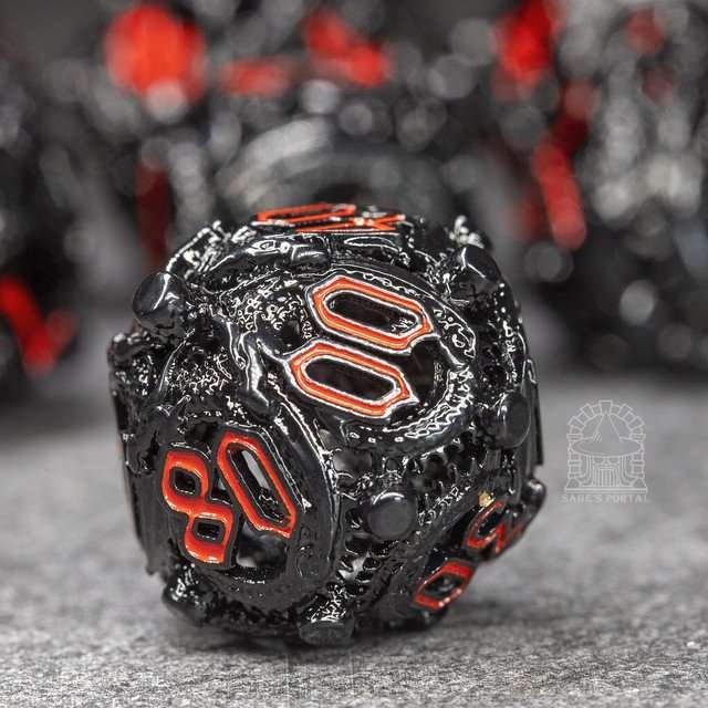 Sage’s Ouroboros Crimson Midnight Hollow Metal Polyhedral Dice Set - Sage's PortalHollow Metal Dice Set