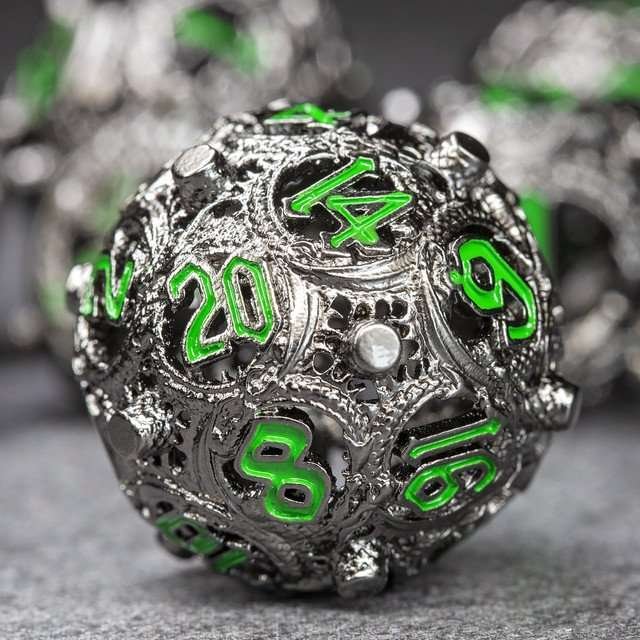 Sage’s Ouroboros Dusk Venom Hollow Metal Polyhedral Dice Set - Sage's PortalHollow Metal Dice Set