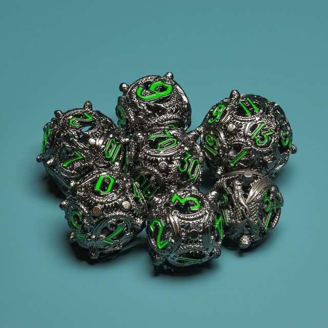 Sage’s Ouroboros Dusk Venom Hollow Metal Polyhedral Dice Set - Sage's PortalHollow Metal Dice Set