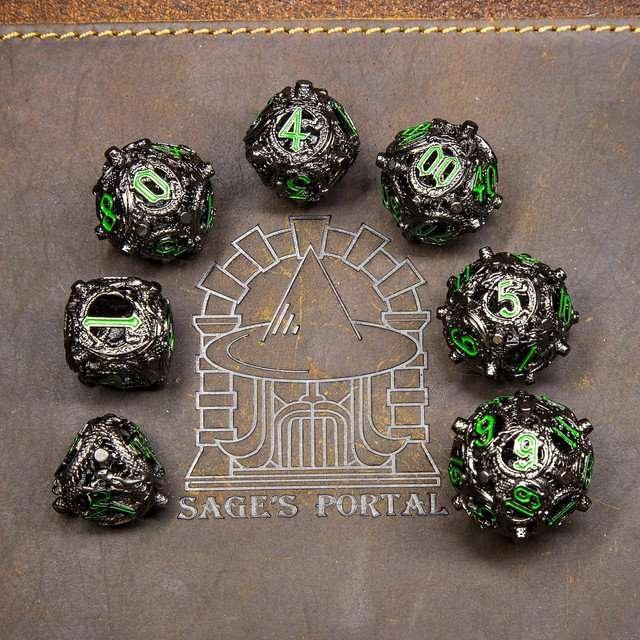 Sage’s Ouroboros Dusk Venom Hollow Metal Polyhedral Dice Set - Sage's PortalHollow Metal Dice Set