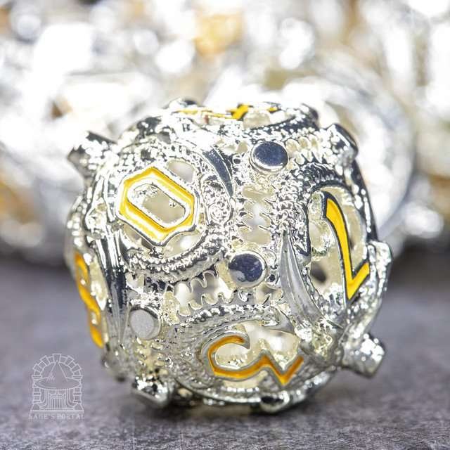 Sage’s Ouroboros Radiant Silver Hollow Metal Polyhedral Dice Set - Sage's PortalHollow Metal Dice Set