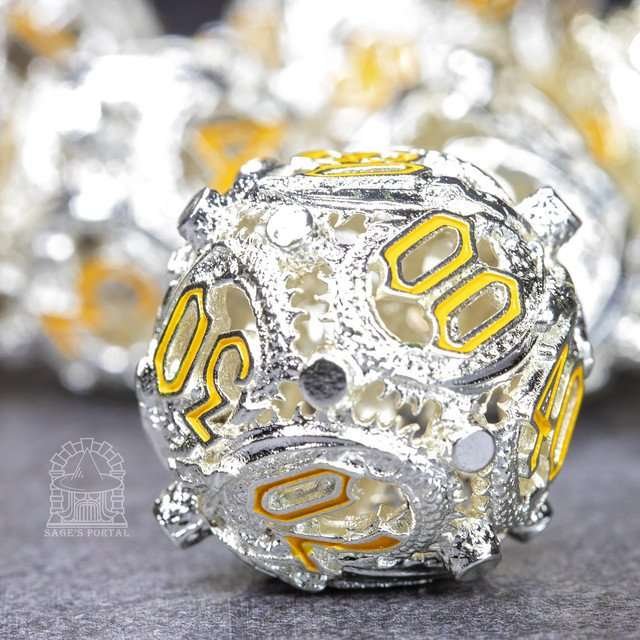 Sage’s Ouroboros Radiant Silver Hollow Metal Polyhedral Dice Set - Sage's PortalHollow Metal Dice Set
