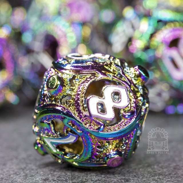 Sage’s Ouroboros Rainbow Hollow Metal Polyhedral Dice Set - Sage's PortalHollow Metal Dice Set