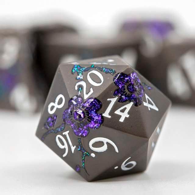Sage's Petrified Flowers Black/Purple Metal Dice Set - Sage's PortalMetal Dice Set