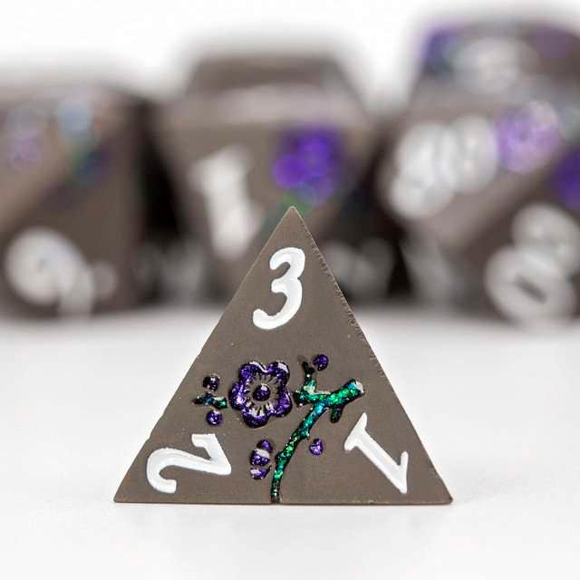 Sage's Petrified Flowers Black/Purple Metal Dice Set - Sage's PortalMetal Dice Set