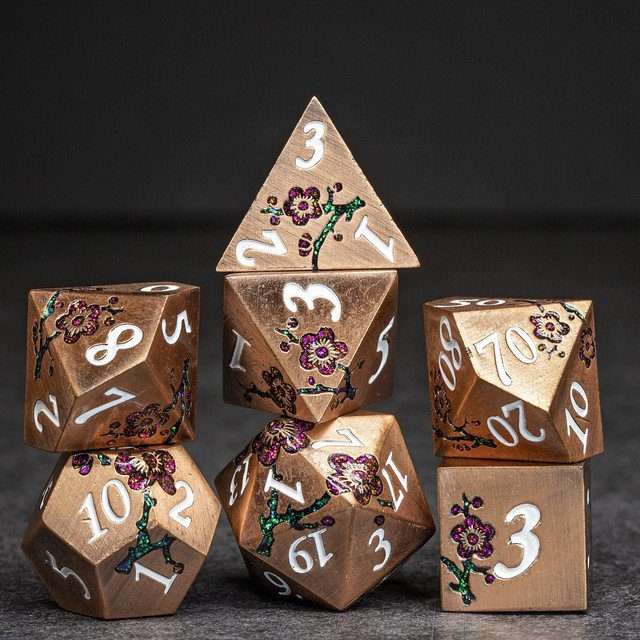 Sage's Petrified Flowers Copper Metal Polyhedral Dice Set - Sage's PortalMetal Dice Set
