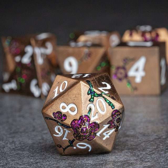 Sage's Petrified Flowers Copper Metal Polyhedral Dice Set - Sage's PortalMetal Dice Set